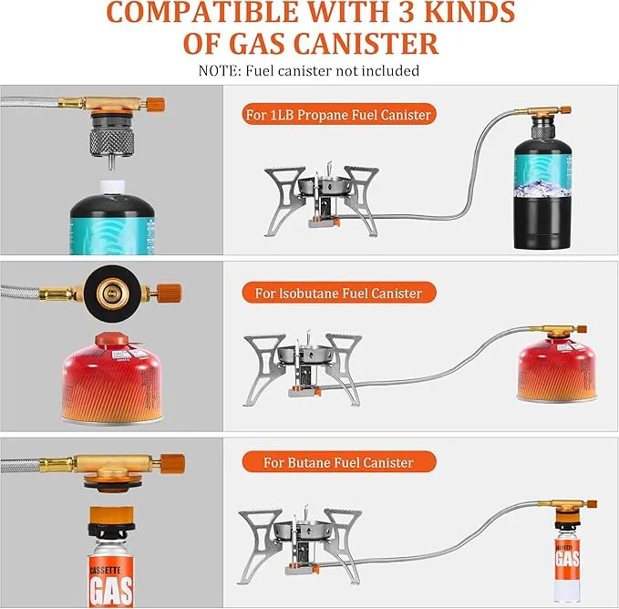 6800W Camping Backpacking Stove, Outdoor Portable Burner Cooking Stove with Fuel Canister Adapter, Piezo Ignition, Carry Case, Foldable Windproof Camping Gas Stove for Picnic Hiking