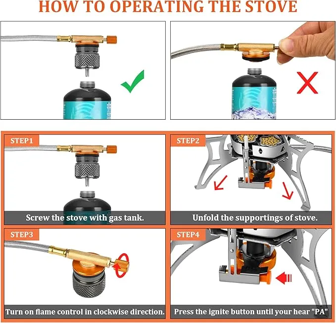 6800W Camping Backpacking Stove, Outdoor Portable Burner Cooking Stove with Fuel Canister Adapter, Piezo Ignition, Carry Case, Foldable Windproof Camping Gas Stove for Picnic Hiking