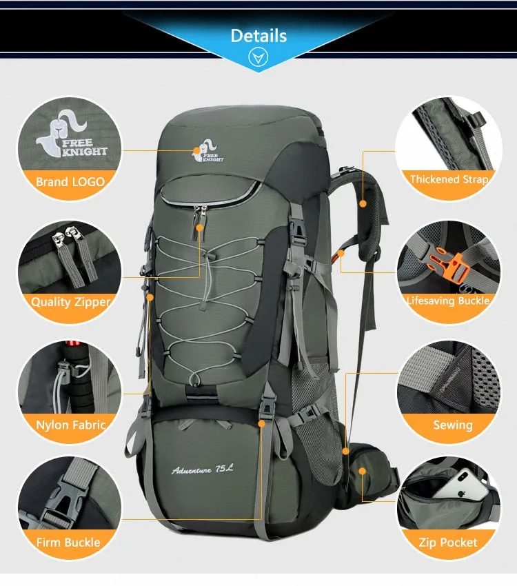 75L Big Capacity Nylon Waterproof Hiking Backpack