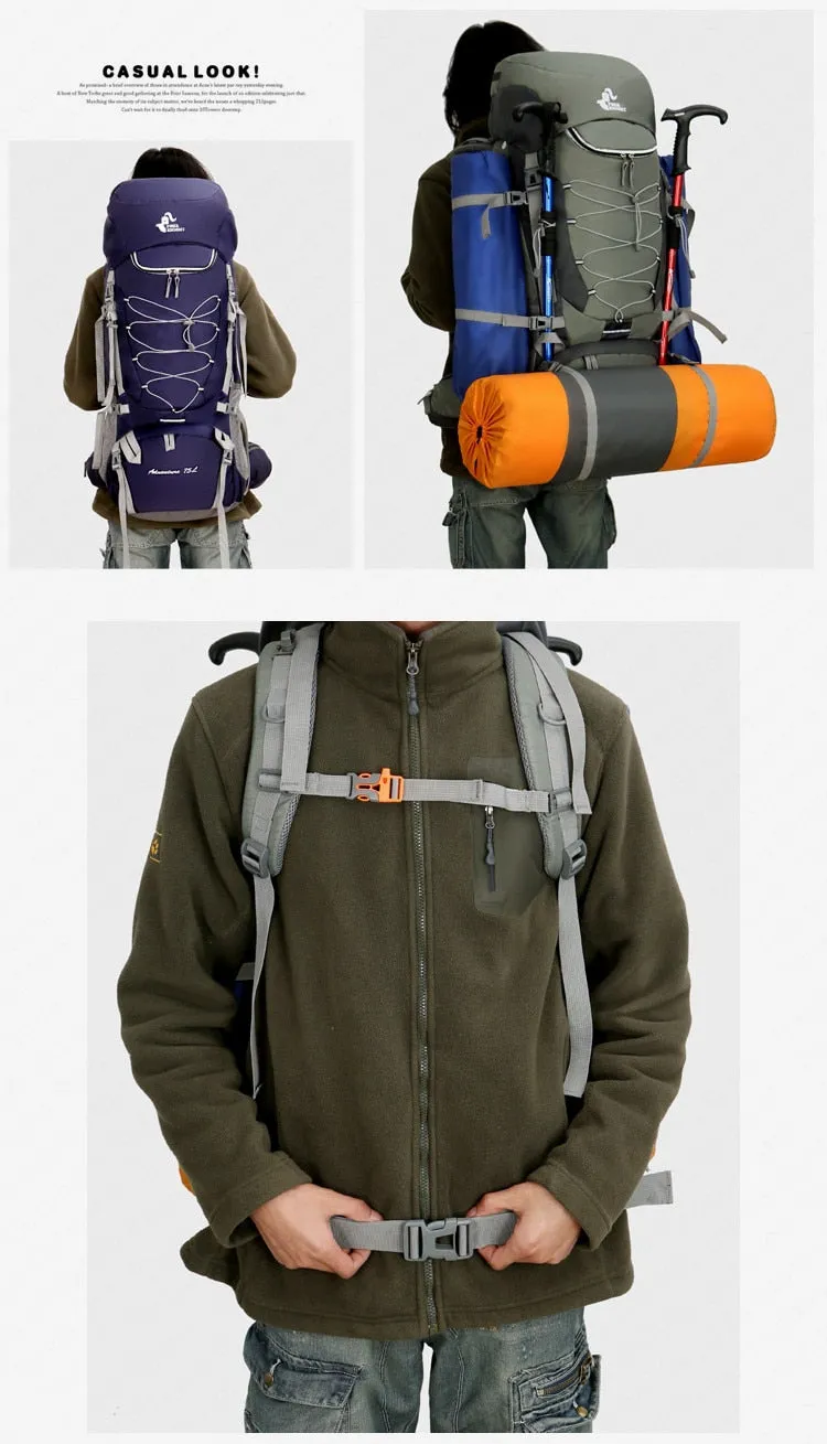 75L Big Capacity Nylon Waterproof Hiking Backpack