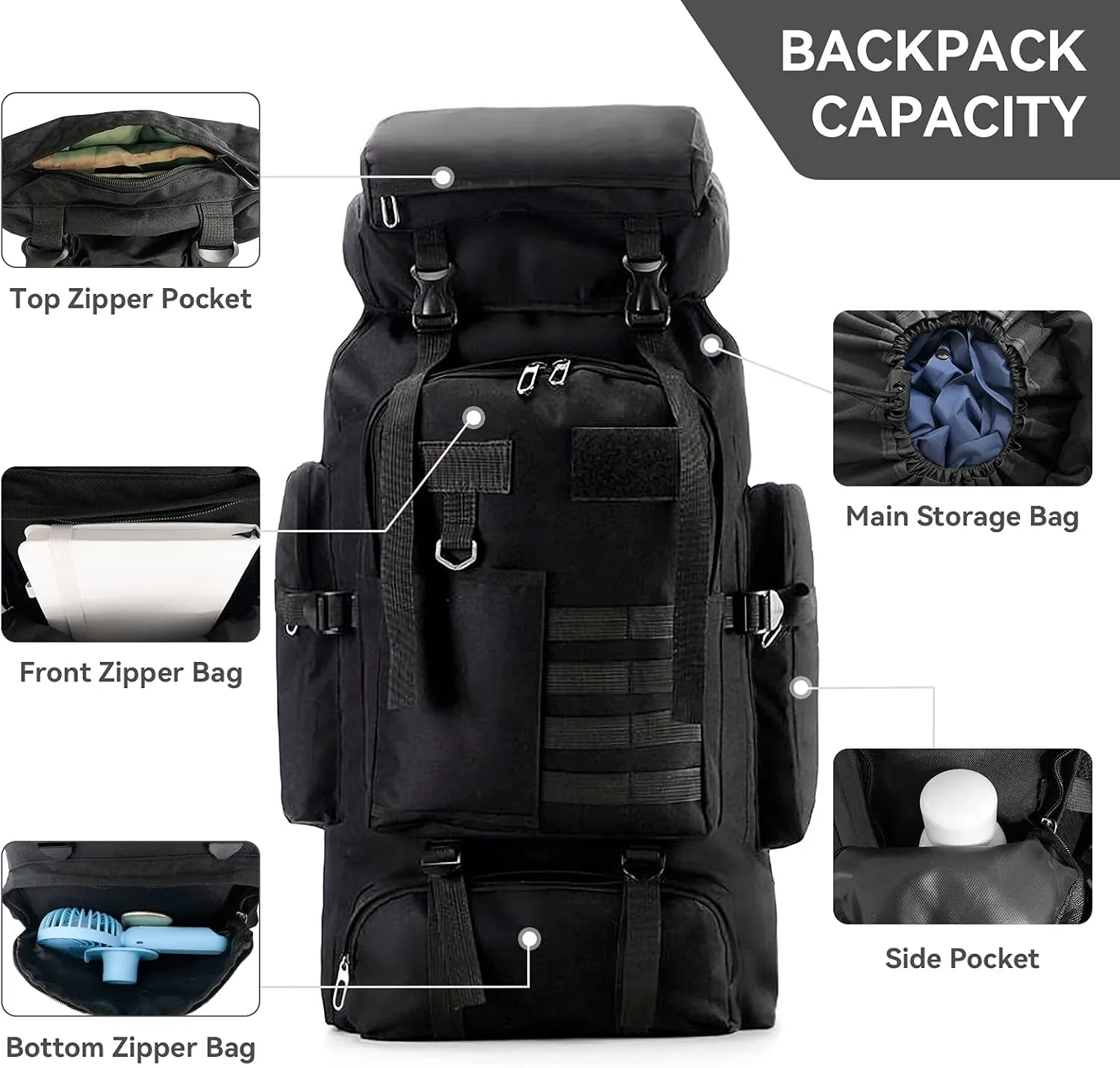 75L Hiking Backpack Outdoor Trekking Bag Lightweight Waterproof