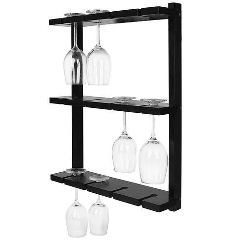 Black Wood Wall-Mounted 12 Wine Glass Holder Rack