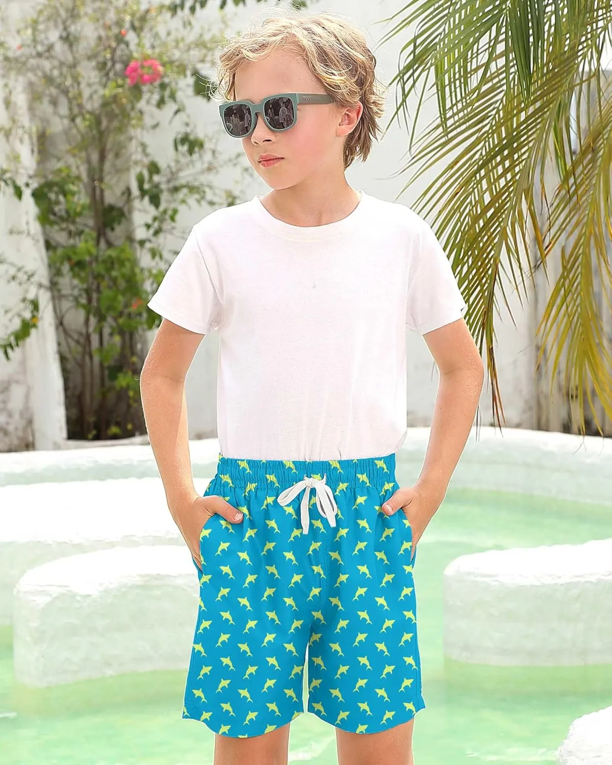 Boys Swim Trunks with Compression Liner Toddler Boys Swim Shorts Boxer Brief Board Shorts Swimming Set 5-18T