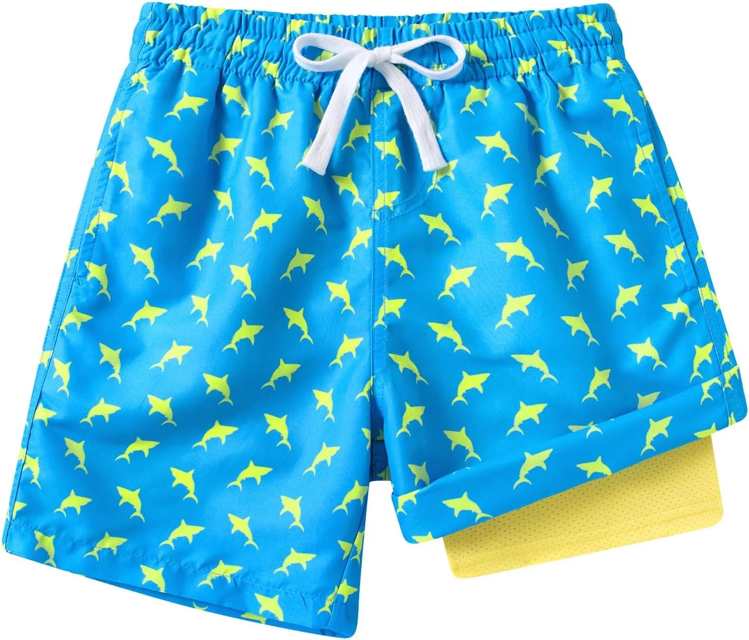 Boys Swim Trunks with Compression Liner Toddler Boys Swim Shorts Boxer Brief Board Shorts Swimming Set 5-18T