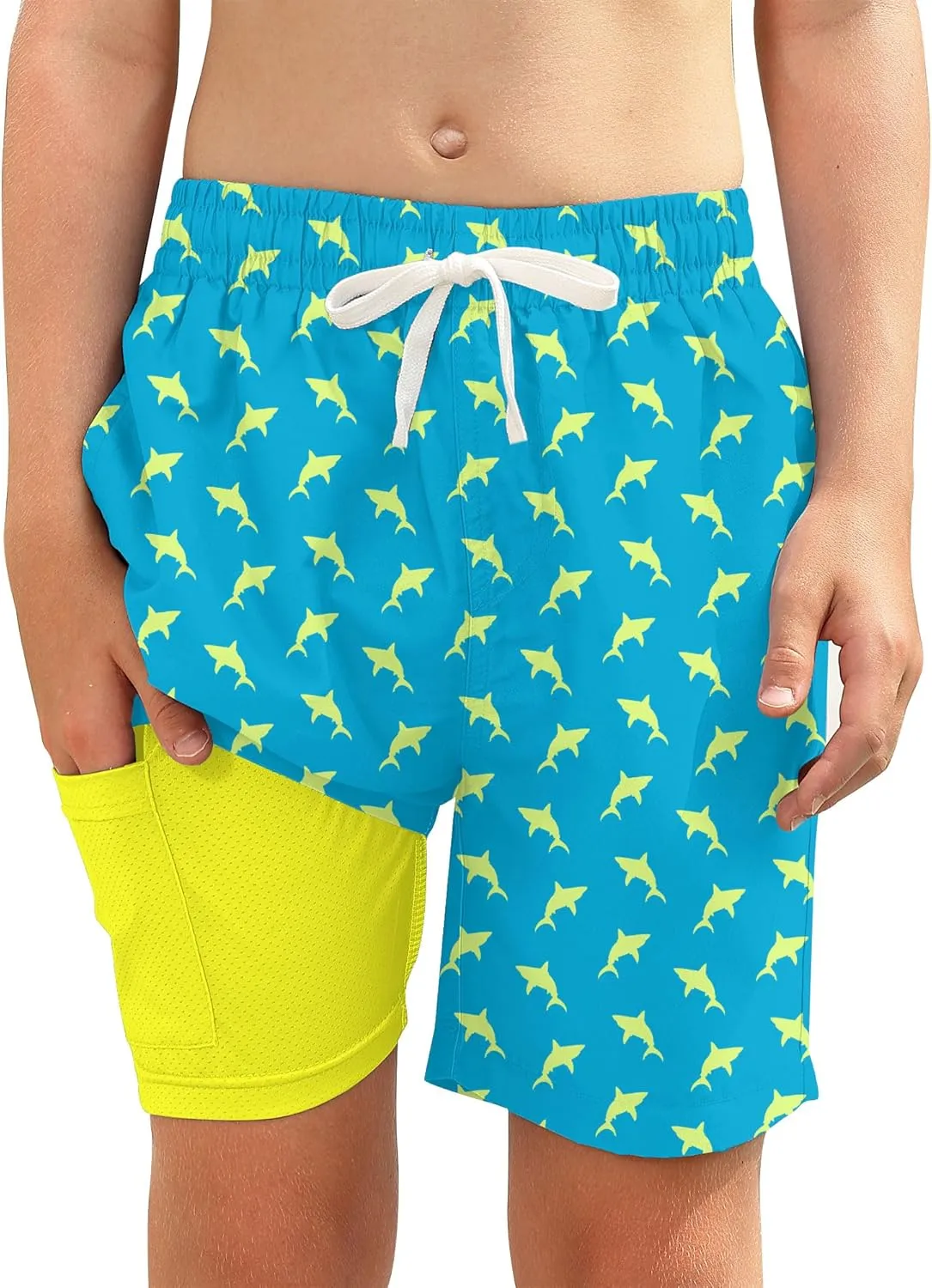 Boys Swim Trunks with Compression Liner Toddler Boys Swim Shorts Boxer Brief Board Shorts Swimming Set 5-18T