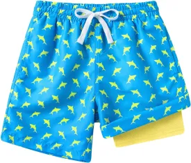 Boys Swim Trunks with Compression Liner Toddler Boys Swim Shorts Boxer Brief Board Shorts Swimming Set 5-18T