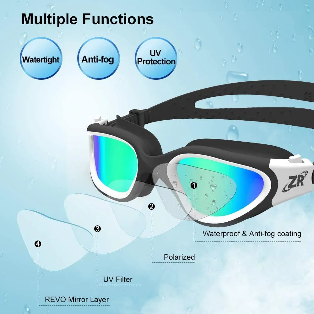 Brand new Swimming Goggles, ZIONOR G1 Polarized Swim Goggles with Mirror/Smoke Lens UV Protection Watertight Anti-Fog Adjustable Strap Comfort fit for Unisex Adult Men and Women, Teenagers