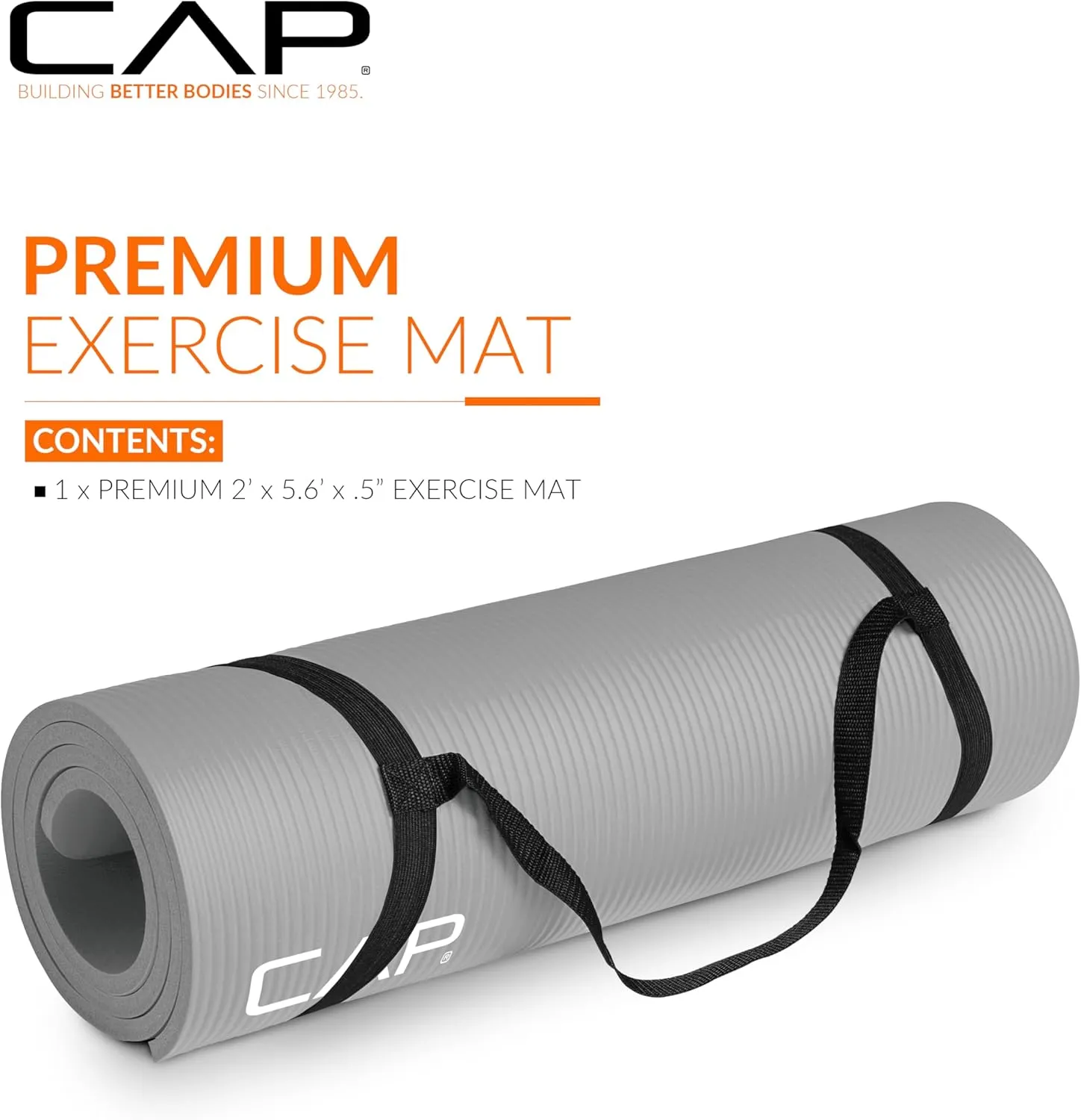 CAP Barbell 1/2-Inch High Density Exercise Yoga Mat with Strap | Multiple Options