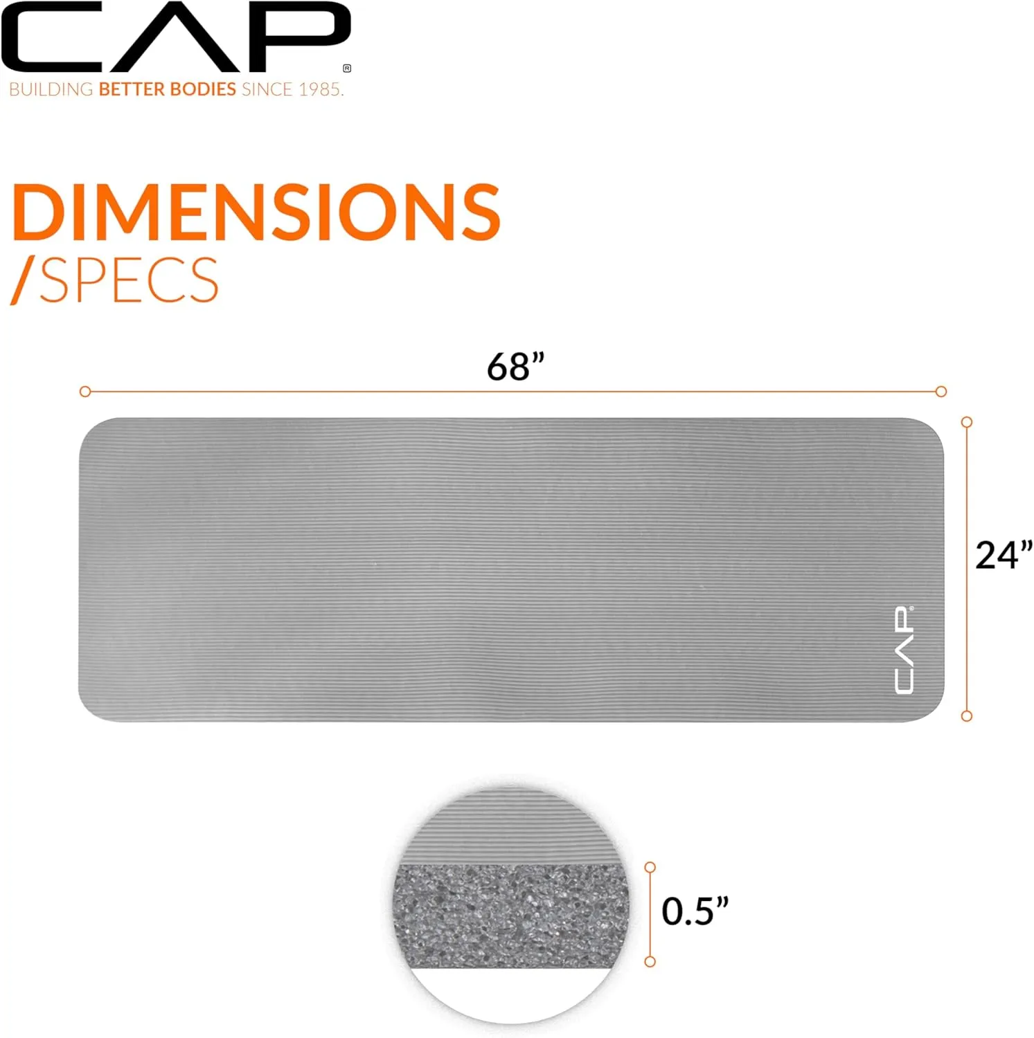 CAP Barbell 1/2-Inch High Density Exercise Yoga Mat with Strap | Multiple Options
