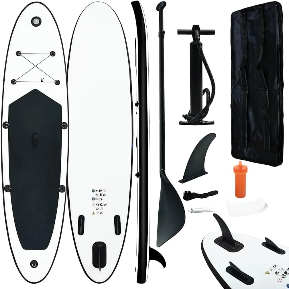 Enjoy Smooth Paddling with Inflatable Stand Up Paddle Board Set, Puncture-Proof, Includes Oar and Accessories, Black and White