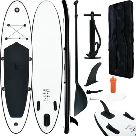 Enjoy Smooth Paddling with Inflatable Stand Up Paddle Board Set, Puncture-Proof, Includes Oar and Accessories, Black and White
