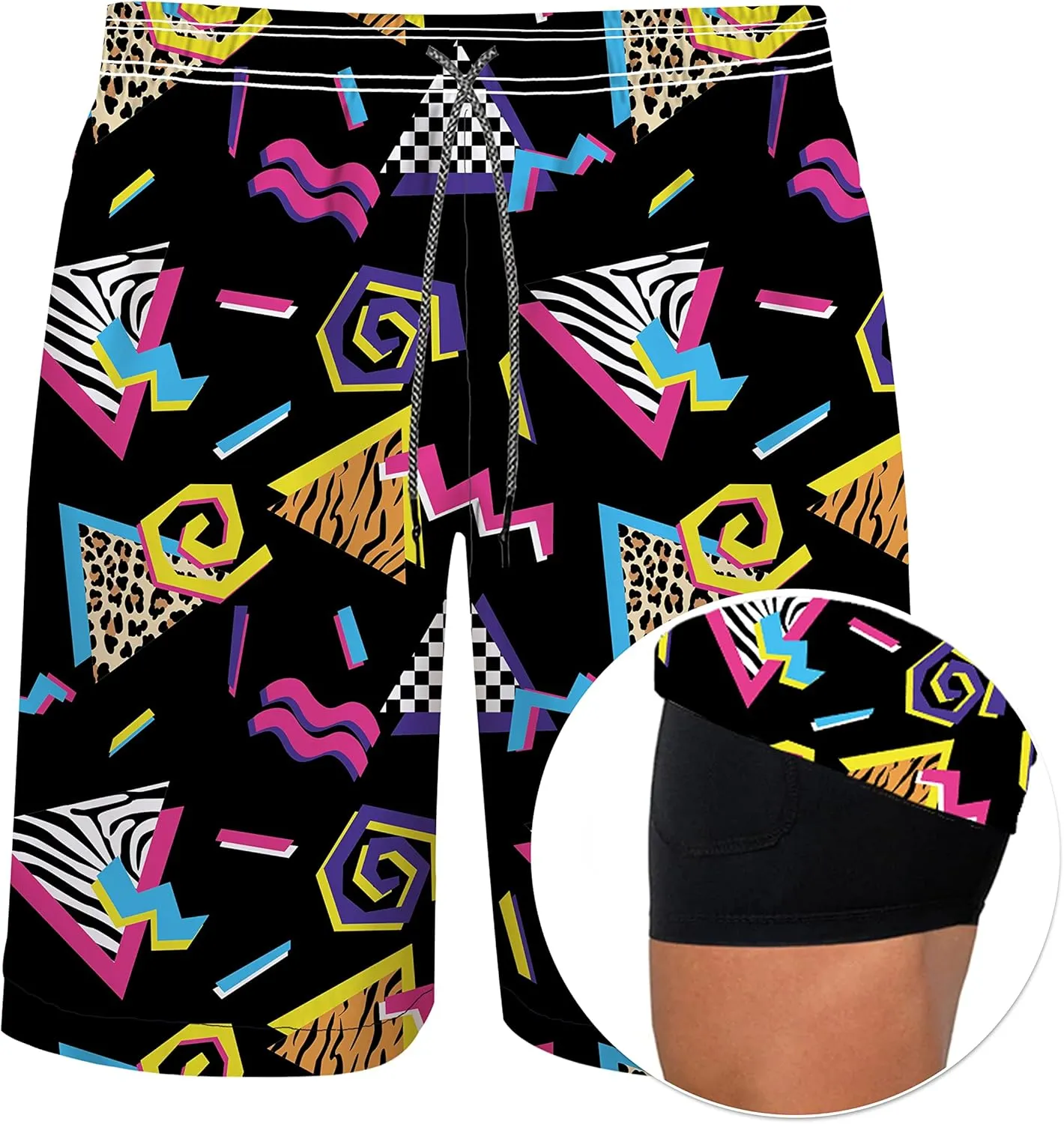 feelacle Mens Swim Trunks 9 Inch Inseam Board Shorts Beach Swimwear Bathing Suit with Compression Liner and Pockets
