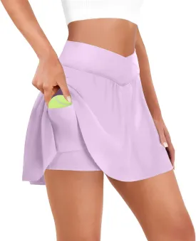 FireSwan Tennis Skirt for Women with Pockets Shorts Crossover High Waisted Pleated Golf Skorts Athletic Workout Skirts