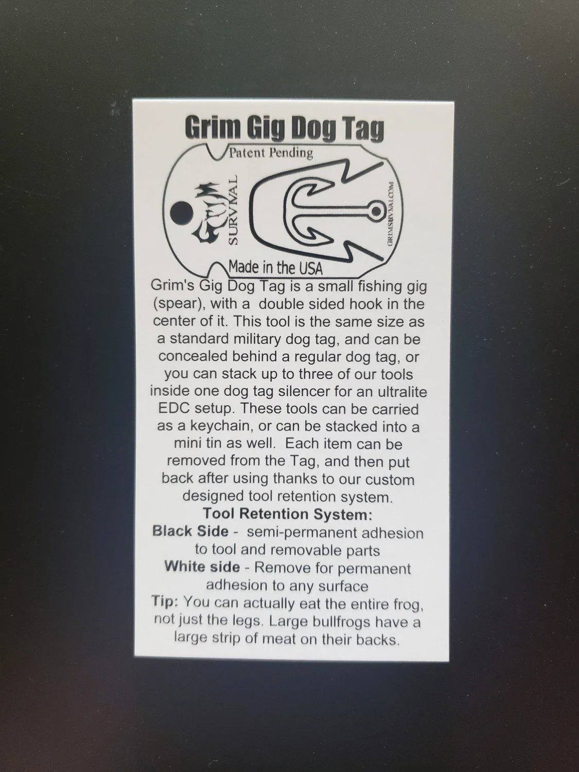 Gig Dog Tag:  Frog, and Fish Arrow Necklace Tool