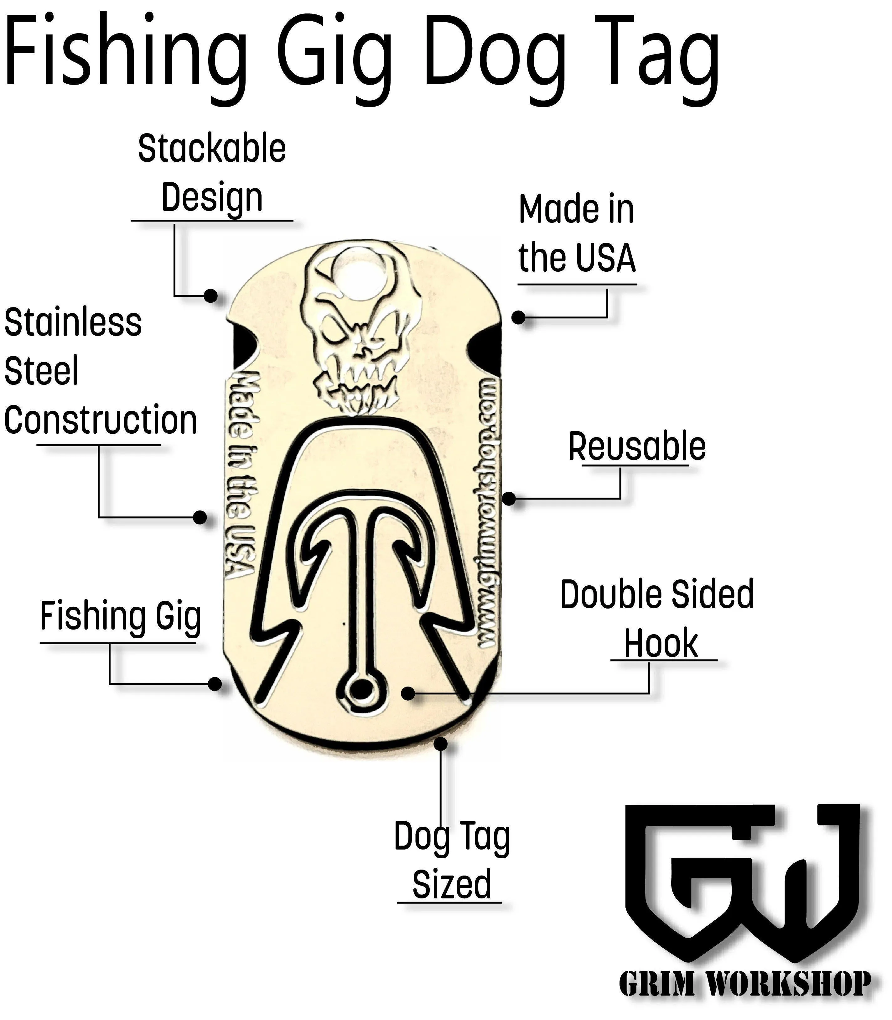 Gig Dog Tag:  Frog, and Fish Arrow Necklace Tool