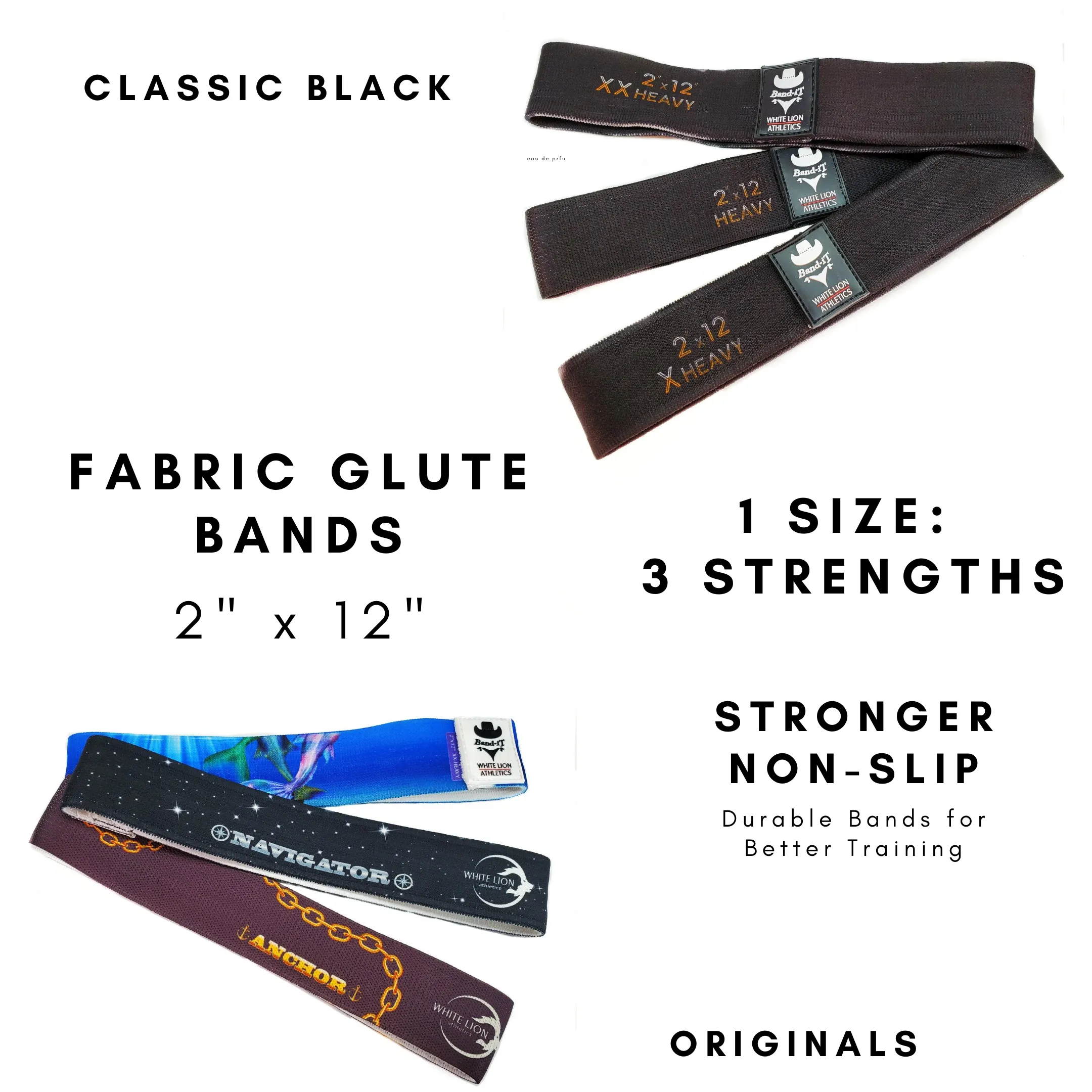 Glute Bands (2" x 12") | Non-Slip Fabric Resistance Bands|  3 Strengths