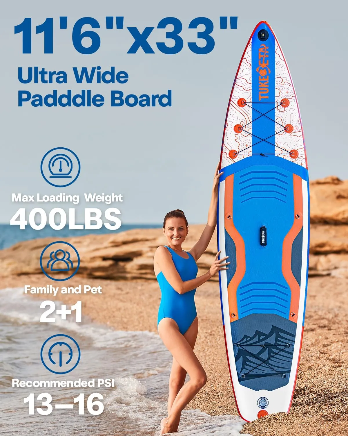 Inflatable Stand Up Paddle Board with Full Accessories Kit, 11' x 33" SUP Paddle Board for Adults and Youth of All Skill Levels, 430lbs Capacity Non-Slip EVA Deck, Lightweight & Portable