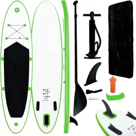 Inflatable Stand Up Paddleboard Set Green and White,Surfing Board Kit for Adults,Premium Surfboard Complete Kit with Adjustable Paddle Hand Pump Fin Leash Backpack
