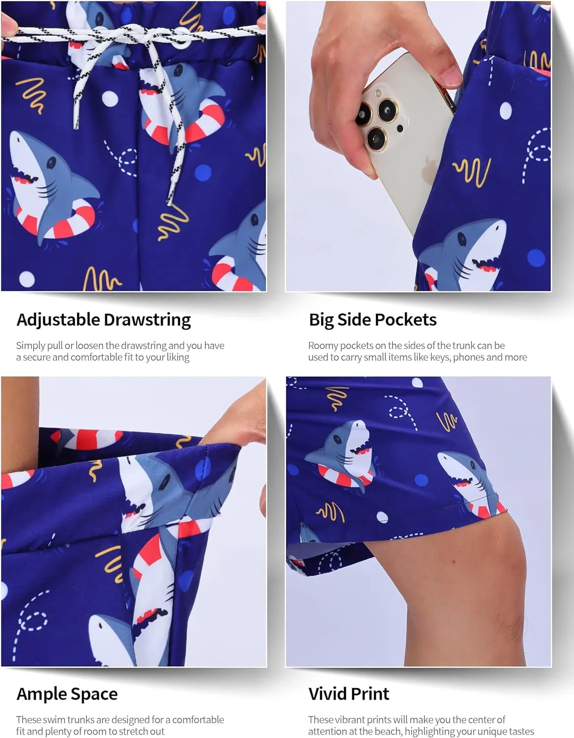 KYKU Swimming Trunks Men Swim Shorts Swimwear Beachwear Board Shorts with Pocket