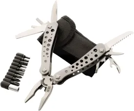M-Tac Type 1 Multitool Screwdriver with 9 bits - 11-in-1 Stainless Steel Utility Tools with Knife Saw Pliers - EDC Outdoor Multi Tool in Nylon Case (Gray)