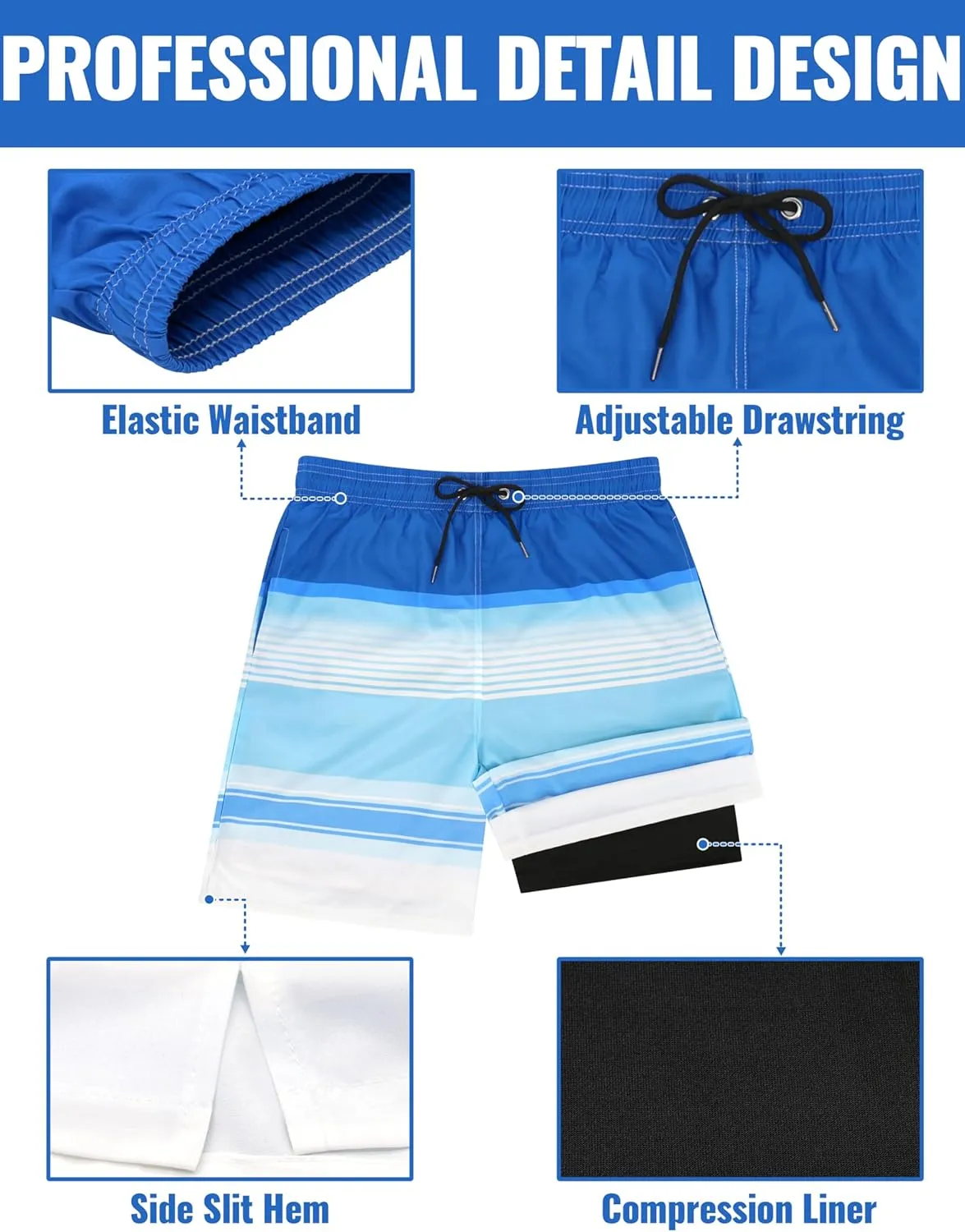 Mens Swim Trunks with Compression Liner Mens Bathing Suit 9 Inch Quick Dry Mens Board Shorts Swimwear Mens Swim Shorts