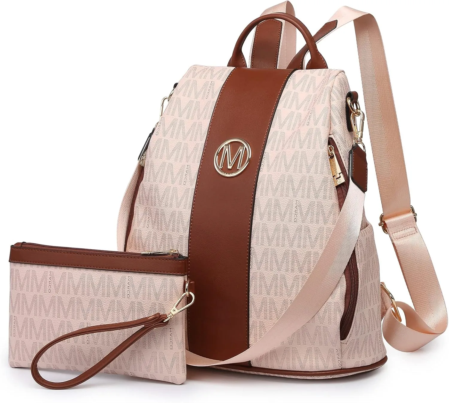 MKP COLLECTION Women Fashion Backpack Purse Multi Pockets Anti-Theft Rucksack Travel Shoulder Bag Handbag Set 2pcs
