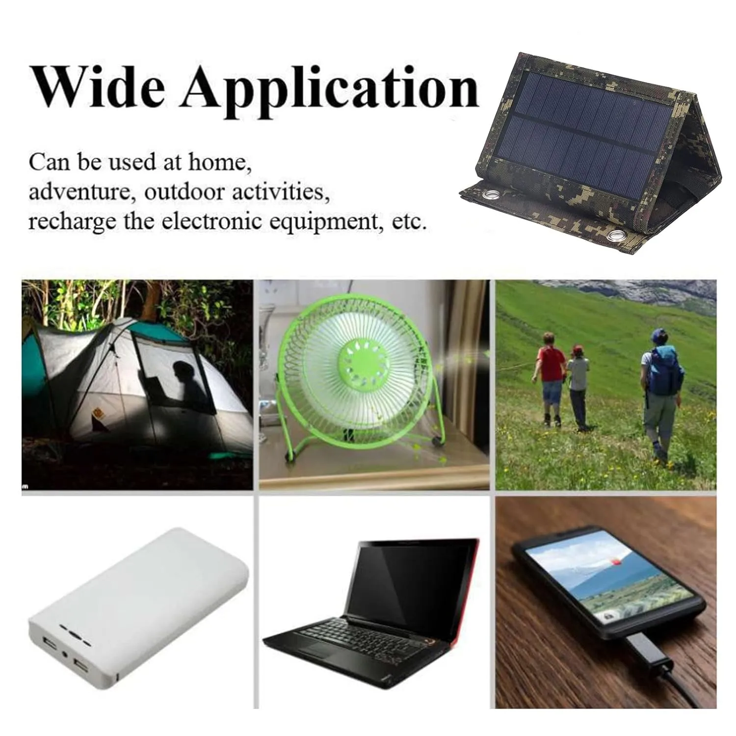 New Foldable Solar Charger, IP65 Waterproof Portable Foldable Solar Panel Kit 5V for Hiking (Camouflage)