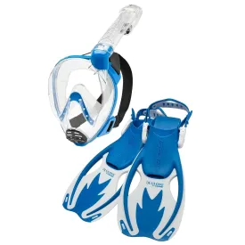 Open Box Cressi Baron Jr Mask and Rocks Fins Junior Snorkeling Set - Blue/White - Large/X-Large