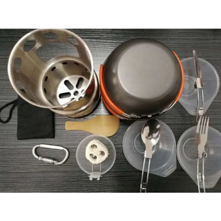 Outdoor Hiking Camping Wood Stove Set With Cutlery(Fruit Green Handle)
