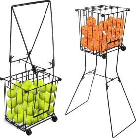Portable Pickleball Tennis Ball Collector with Wheel, 90 Tennis Balls Capacity, Pickleball Retriever Basket Carrier Gatherer Picker Hopper Container for Picking and Storage Training Tool for Ball
