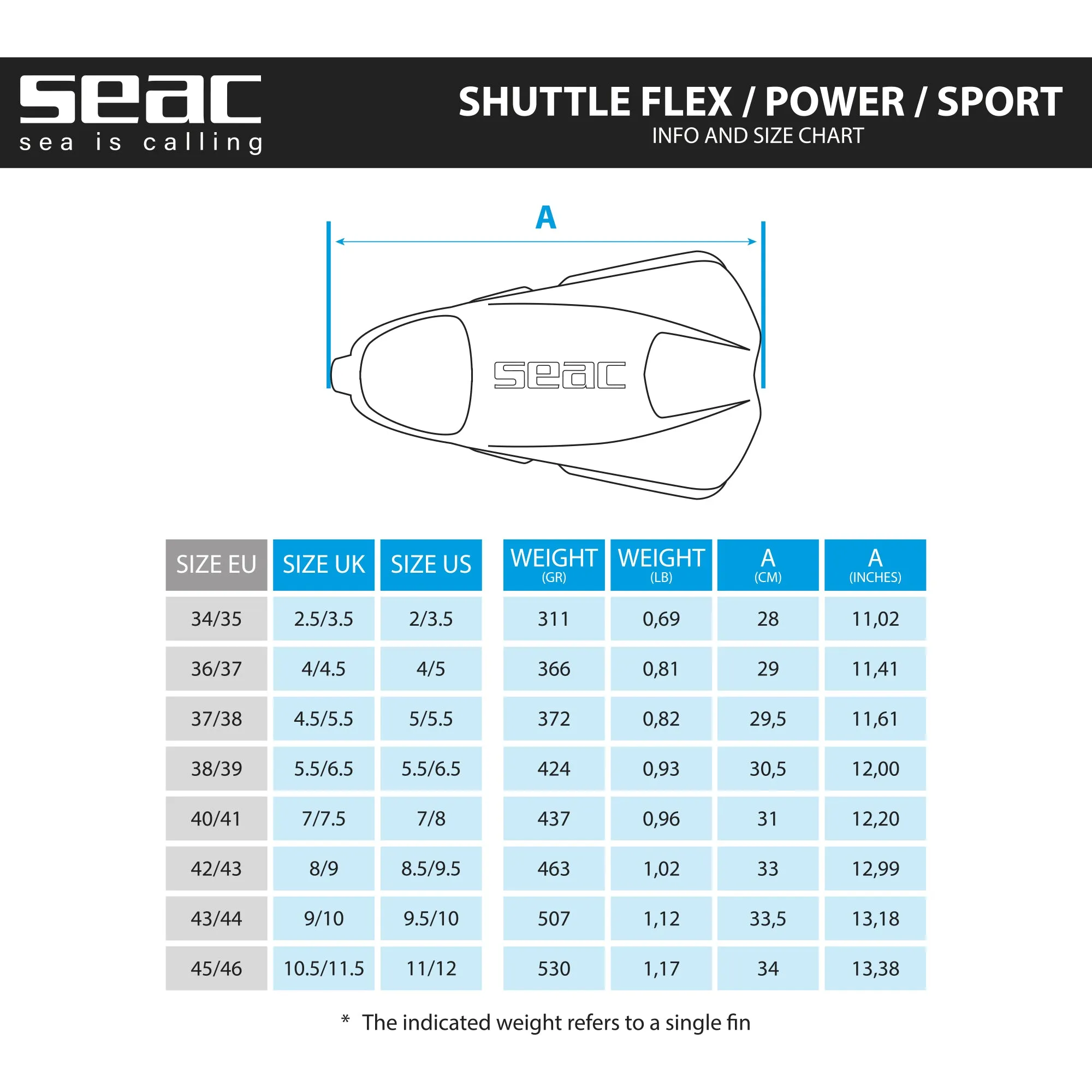 SEAC Shuttle Sport Short Swim Fins Made from 100% Silicone Ideal for Beginners