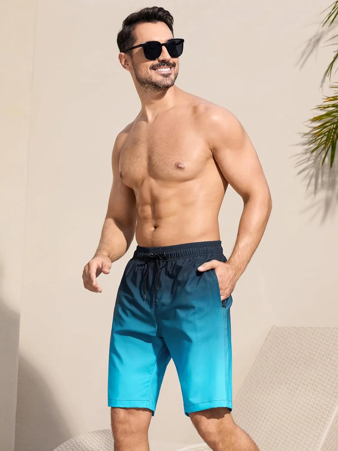 SILKWORLD Mens Swimming Trunks with Compression Liner 2 in 1 Quick-Dry 9" Swim Shorts with Zipper Pockets