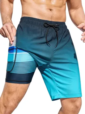 SILKWORLD Mens Swimming Trunks with Compression Liner 2 in 1 Quick-Dry 9" Swim Shorts with Zipper Pockets