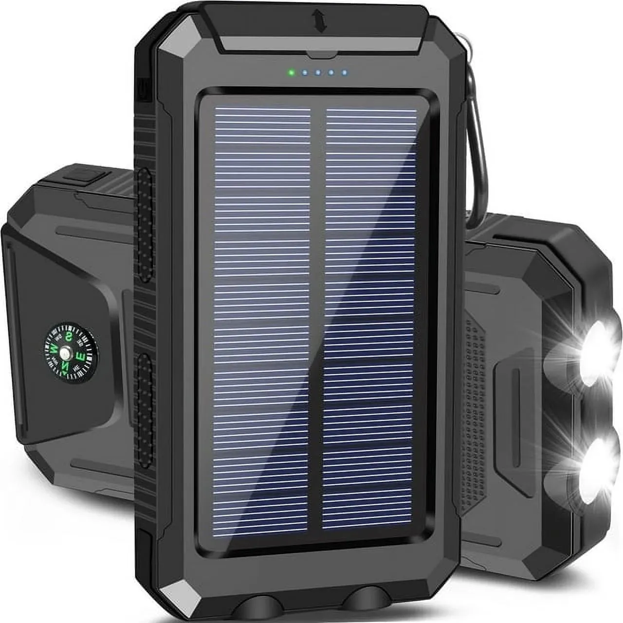 Solar Charger Dual 5V USB Ports, 2 Leds, Compass (Green)