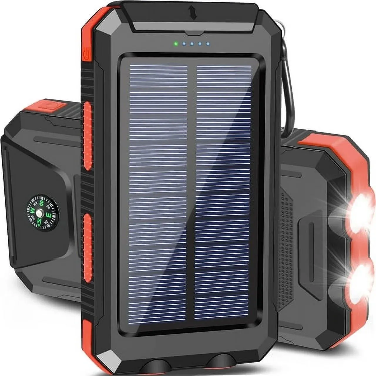 Solar Charger Dual 5V USB Ports, 2 Leds, Compass (Green)