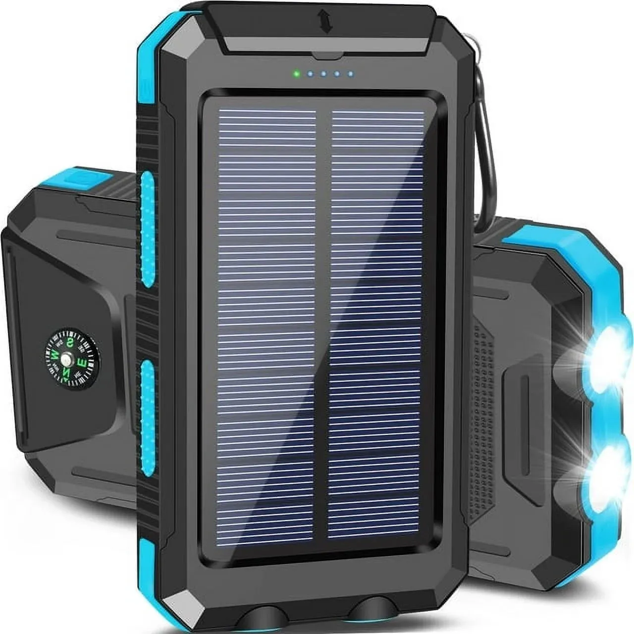 Solar Charger Dual 5V USB Ports, 2 Leds, Compass (Green)
