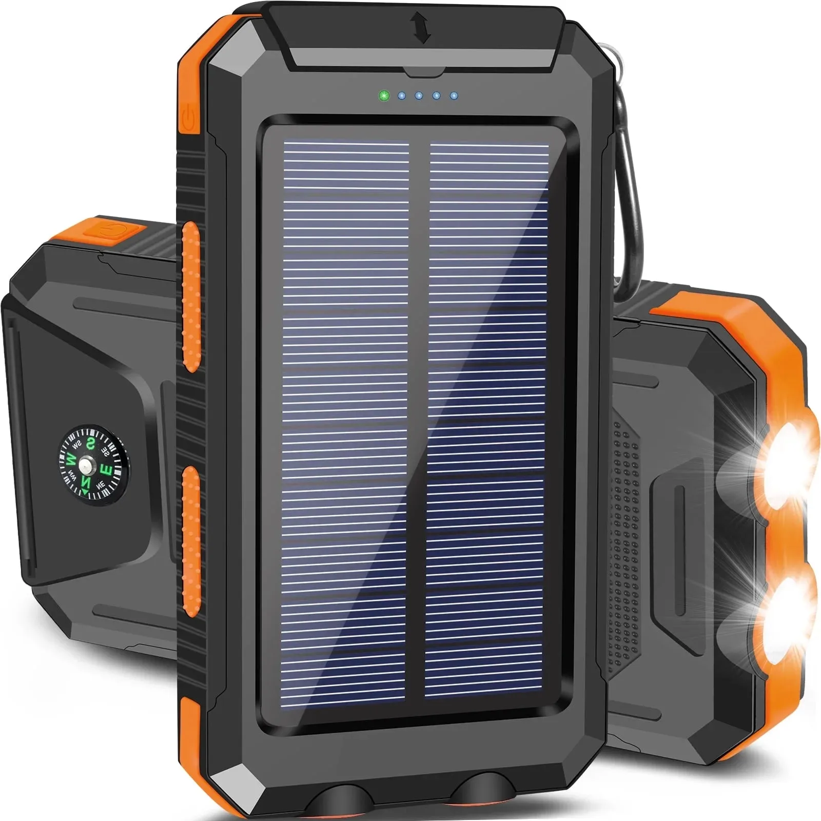Solar Charger Dual 5V USB Ports, 2 Leds, Compass (Green)