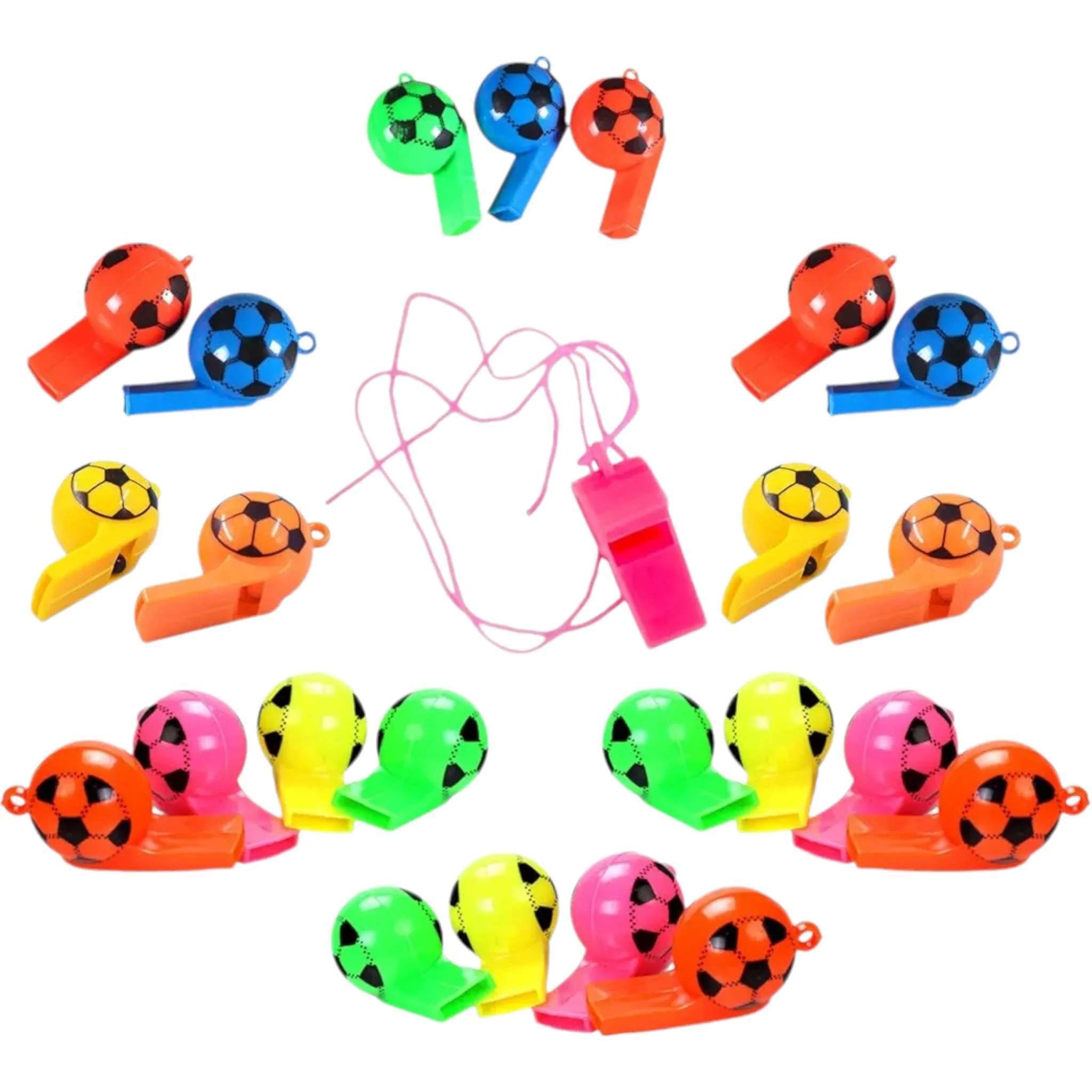 Sports Whistle Plastic Solid Colour Soccer Theme Ball Design 12pack