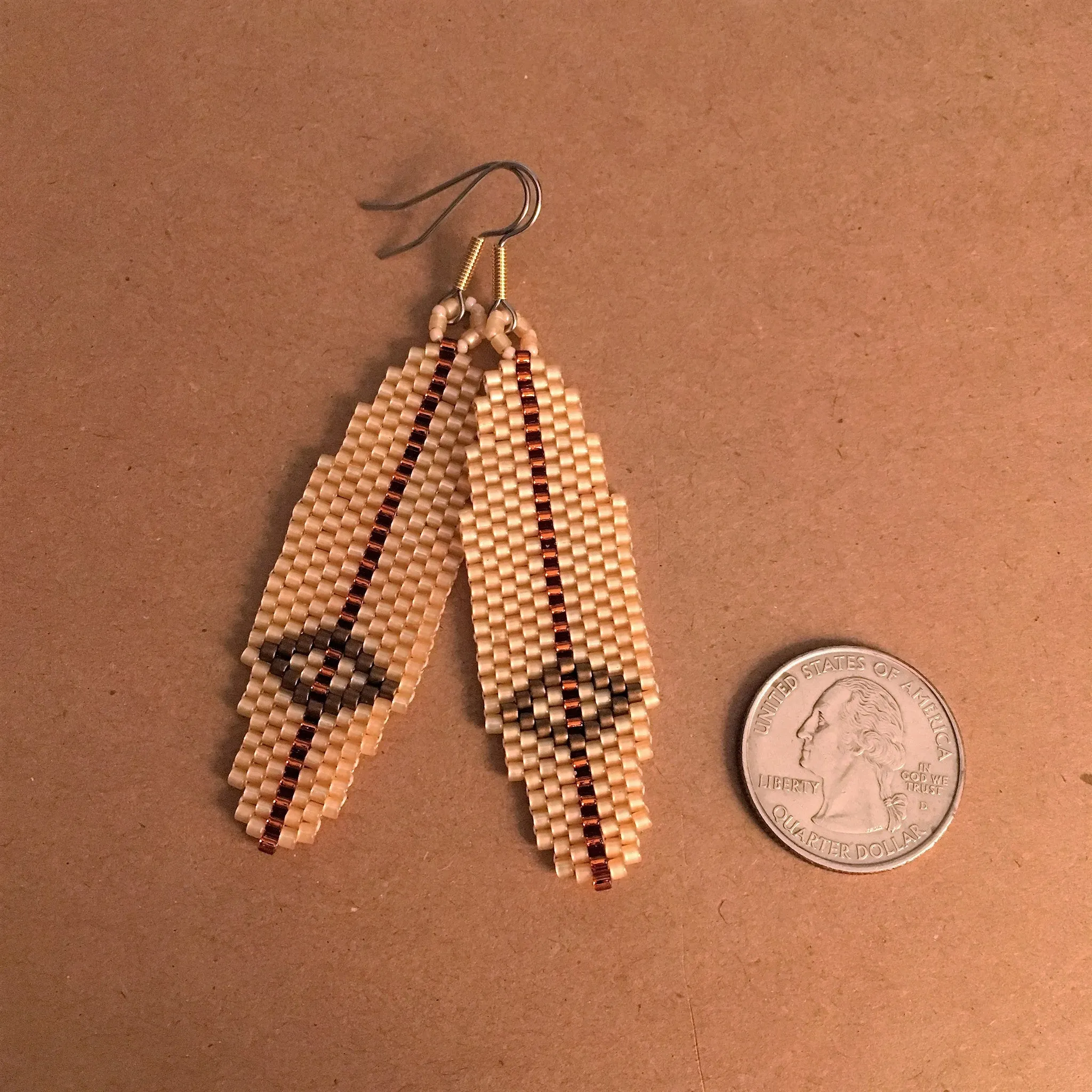 Surfboard Earrings in a Longboard Classic Tan with Bronze Diamond