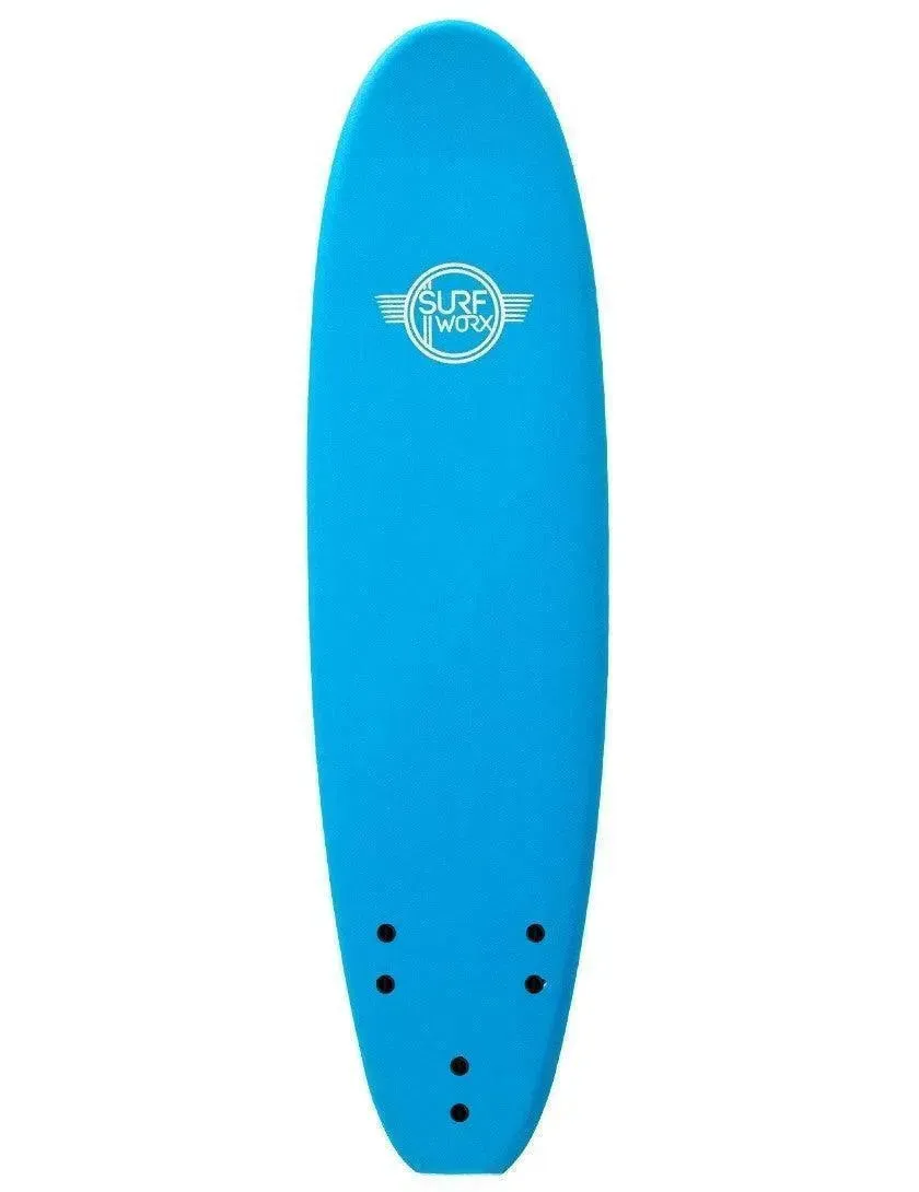 Surfworx Base Mini Mal soft surfboard 7ft 6 - Azure Blue Package