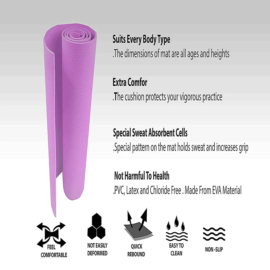 Synco Yoga Mat with Carrying Strap (Color: Purple)