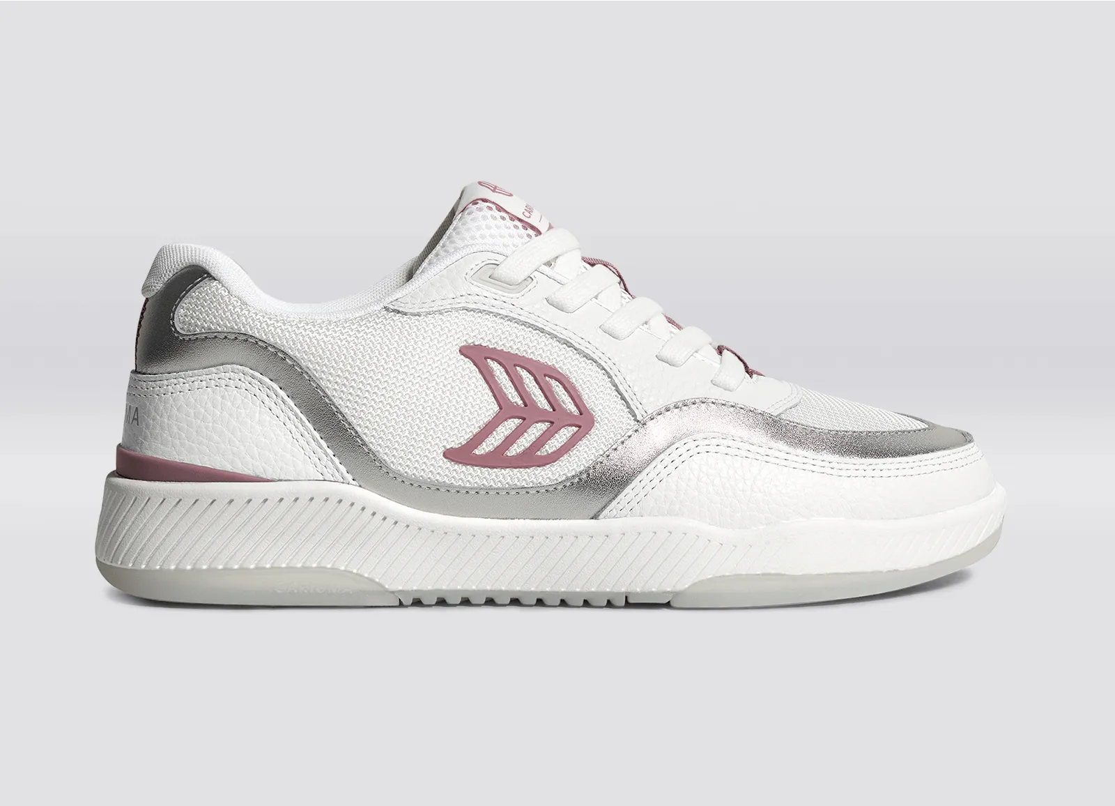 UBA White Leather and Suede Blush Pink Logo Silver Accents Sneaker Women